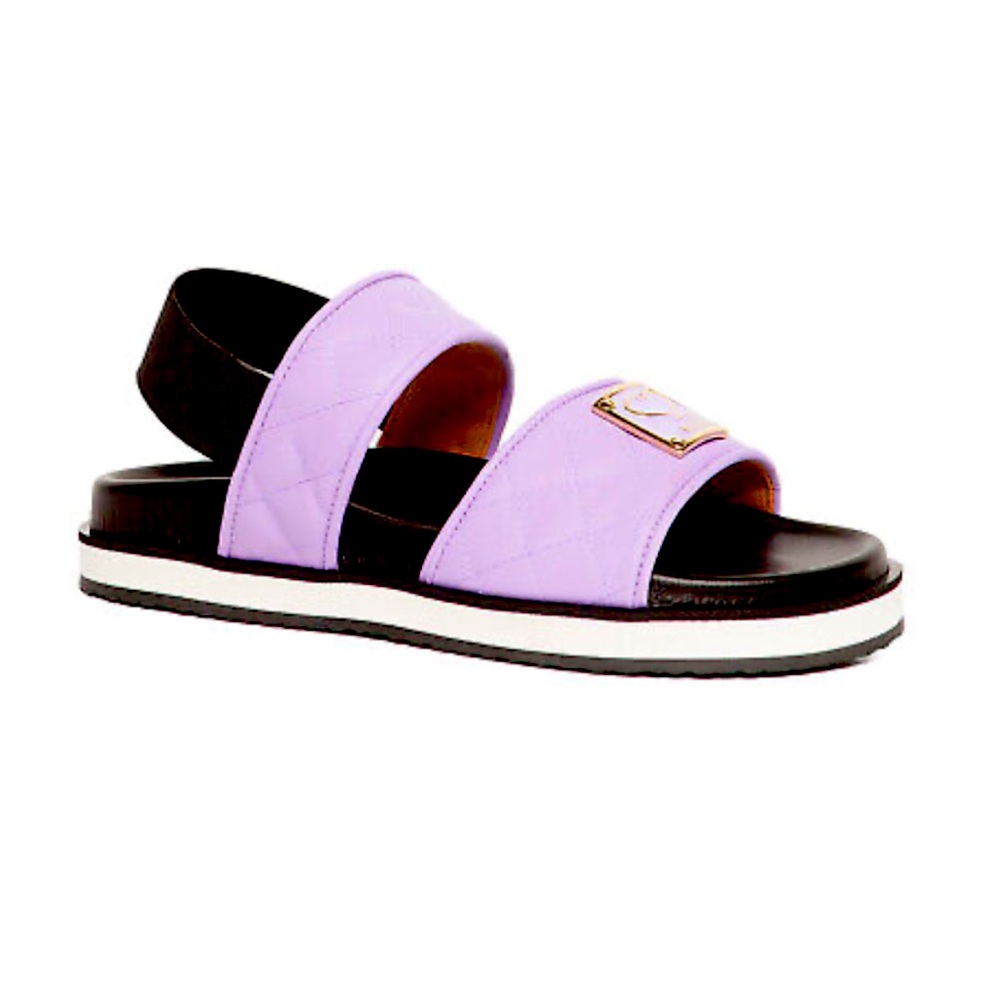 MOSCHINO Love Lilac Quilted Strap Flat Sandal In Purple